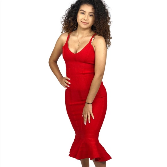 🔴Bandage Red Thick Midi Maxi Bodycon Dress - Picture 2 of 7